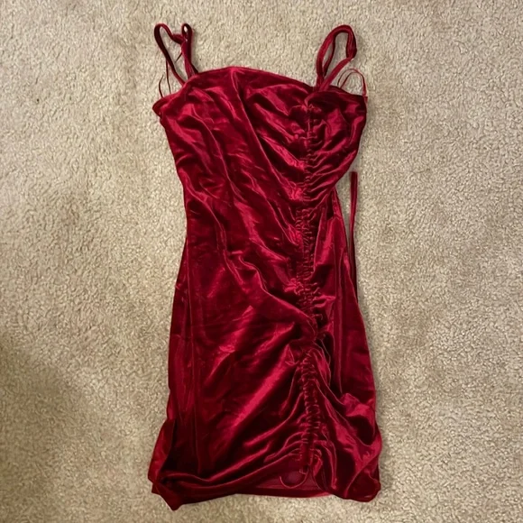 strapless open back dress Wine Velvet Bandeau Mini Dress With Bows – Rare London